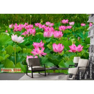Tranh dán tường 3d đầm sen trang trí phòng khách phòng thờ nhà hàngkhách sạn tích hợp sẵn keo