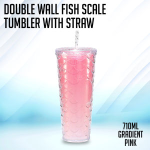PSD - Double Wall Fish Scale Tumbler With Straw 710ml