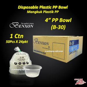 4" Benxon Disposable Bowl Plastic Mangkuk Bubur 50pcs X 24Pkt / 1Ctn