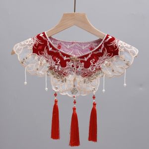 XINSU38 Detachable Hanfu Collar Chinese Style Embroidered Hanfu Shoulder Collar Ancient Tassels Cheongsam Shawl for Women/Girls