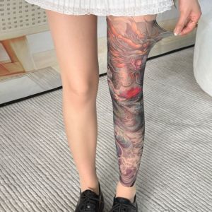 ZOOGGJZ Perspective Womens  Printed Tights Fake Tattoo Leggings High Pantyhose  Mesh Peony Pantyhose Summer