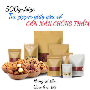 {500gr/size}- Túi zipper giấy cửa sổ tràn CÁN MÀN CHỐNG THẤM