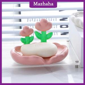 Mazhaha Creative Floral Soap Box Draining Non-slip Soap Dish Bathroom Accessories Sea White Soap Holder For Home Bath