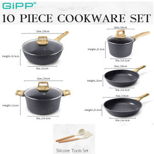 Gipp 10-Piece Nonstick Coated Cookware Set Kitchen Frying Pans PFOA Free Suitable for All Stovetops