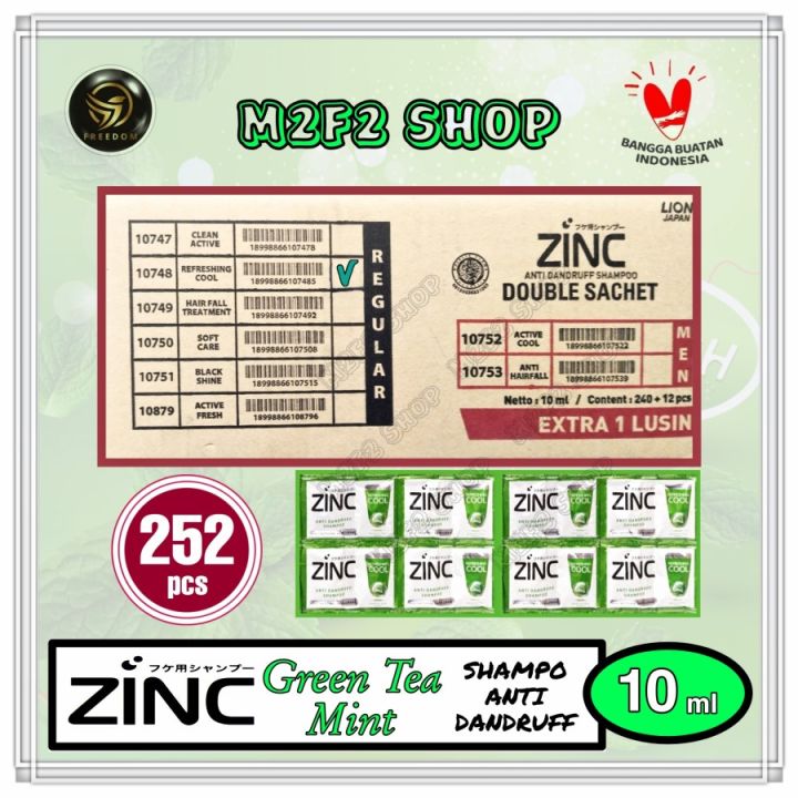 Shampoo Zinc Refreshing Cool Green Tea Mint Sachet - 10 ml (Kemasan Karton)