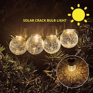 ??Original Product+FREE Shipping??Solar Led Light Outdoor Hanging Lamp Crack Light Mosaic Crackle Globes Garden Lights Courtyard Landscape Waterproof Glass Ball