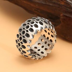 Cincin Sarang Lebah / Mens Retro Hollow Honeycomb Lucky Ring / Cincin Beongga Rapat / Cincin Good Art Hlwyd Adjustable / Cincin Berlubang Unik Keren tebal / Cincin Pria Wanita Punk Retro Vintage Hip Hp Biker Ring