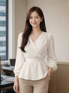 Stella Fashion Women Elegant Chiffon V-Neck Peplum Blouse – Lantern Sleeve Wrap Top Tie Waist Flowy Shirt