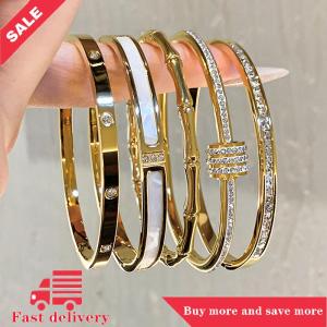 [COD] High-end 18K Golden Titanium Steel Non-Fade Bracelet Female Plain Ring Zircon Bracelet Light Luxury Niche Bracelet