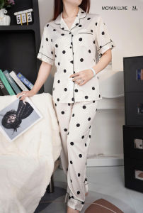 Bộ Đồ Ngủ Nữ Lụa Mịn Cao Cấp – Áo Tay Ngắn Quần Dài Mặc Nhà Mùa Hè Co Giãn Thoáng Mát Moyan Luxe EC107