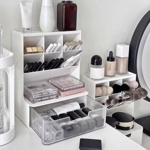 CMIEWN5 6กริด ลิ้นชักเก็บของบนโต๊ะ ดีไซน์วางซ้อนกันได้ การแทรกแบบเฉียง กล่องเก็บเครื่องสำอาง ทนทานต่อการใช้งาน สีทึบทึบ ที่ใส่ปากกาเฉียง เครื่องใช้ในสำนักงาน