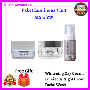 [PAKET 3 IN 1] Paket Luminous MS Glow 3 in 1 / Luminous Series MS Glow / Facial Wash Ms Glow + Whitening Day Cream Ms Glow + Luminous Night Cream Ms Glow (Tanpa Toner) / Sabun Cuci Muka / Ms Glow