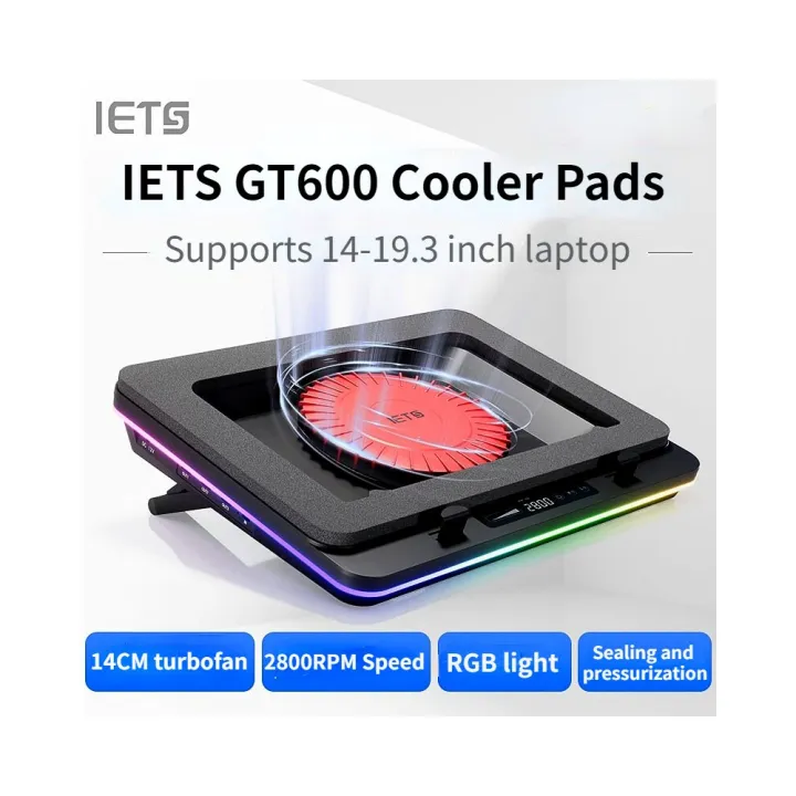 【Fuzzy Mallow】 IETS GT600 Powerful Turbo-Fan RGB Laptop Cooling Pad gaming laptop cooling for 14-19.3 inch Laptop Cooler