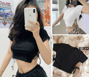 Áo croptop xẻ tà cột dây tay ngắn thời trang xixo chất thun borip cao cấp sang mịn đẹp