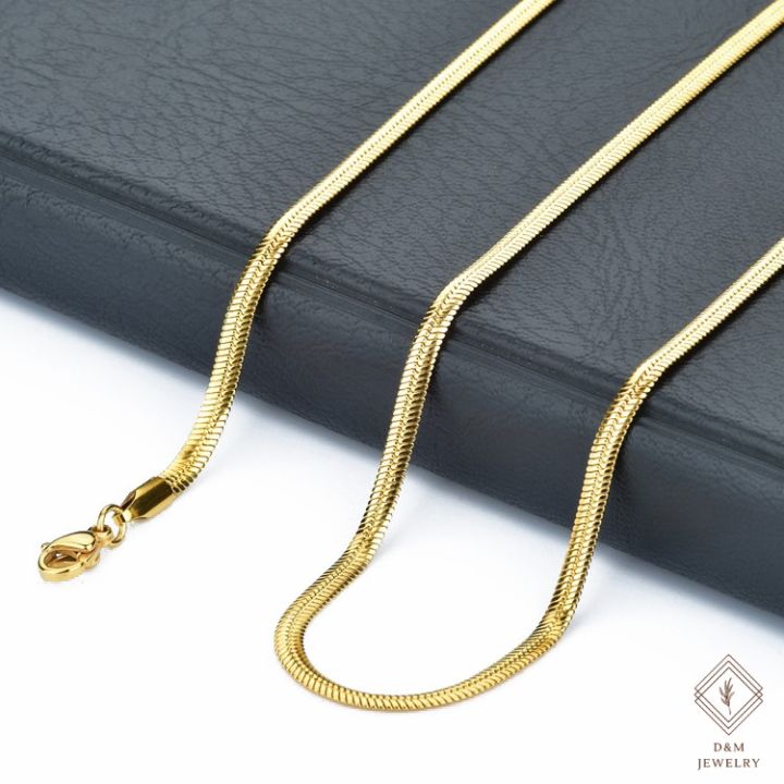 Amelena Stainless Steel Snake Chain Necklace – Flat Pendant Chain In Silver, Rose, Yellow Gold & Black (Unisex)