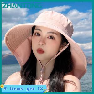 ZHANTONG Summer Women Bucket Hat With Shawl Lightweight Breathable Face Neck Protection Sun Hat Beach Cap Design Travel