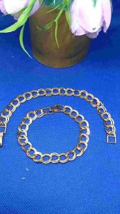 Gelang Rantai Motif Ring Dua Ukir Titanium Gold Anti Luntur