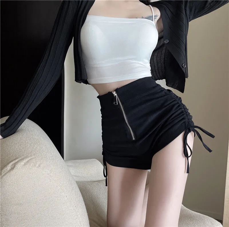 Shorts for Women High Waist Back Tie Leggings Solid Color Pleated Skinny  Short Trousers Winter Casual Slim Fit Hot Pants