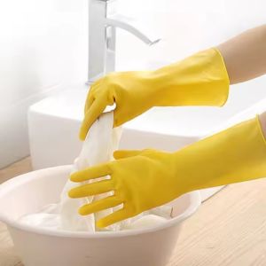 Thickened Yellow Rubber Gloves Reusable Non Slip for Dishwashing Laundry and Multipurpose Household Cleaning