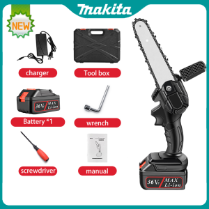 Local deliveryMAKITA 6Inch Portable Hand Cordless Electric Rechargeable Saw Mini Chainsaw Pruning Wood Saw One-Hand Saw Woodworking Power Tools With 2 Battery
