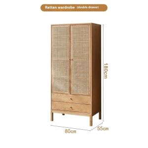 【CozyNest】Rattan Solid Wood Wardrobe Simple Two Door Storage Cabinet Small Household Coat Storage Cabinet