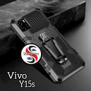 Case Untuk Vivo Y15s New Casing Hp Kickstand Armor Belt Clip Terbaru
