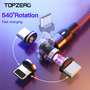 TOPZERO 3 In 1 USB Charger Cable 540 Rotation Magnetic USB Cable For iPhone 6 6s X XS Max 8 7 Plus 11 Type C Micro USB Magnet USB Fast Charging Cord For Huawei Xiaomi Samsung OPPO