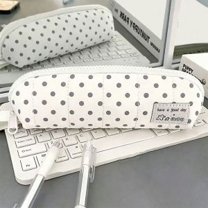 NAMSHEVA Large Capacity Pencil Case Portable Polka Dot Design Pen Bag Multi-functional Stationery Organizer Gift