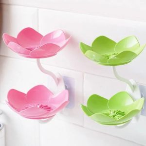 Lotus Shaped Soap Box Plastic Flower Shaped Double Soap Holder No Hole Wall Mounted Drainer Box