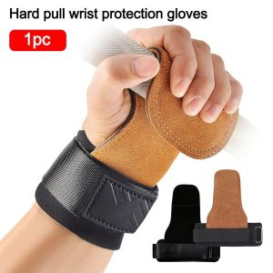 ALLUCK Wrist Strap PU Leather Gloves Double Layer Cowhide Palm Weight Lifting Gloves Universal Anti-Skid Deadlift Gloves for Fitness Gym Training Dumbbell Pull-Up Palm Protection