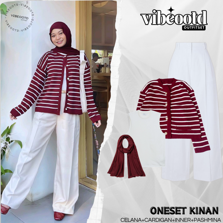 Kinan Outfit Set Wanita Hijab Celana Loose Pants Kantong