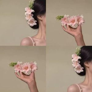 Flower Fragrance Desire~Pink Yellow Cherry Blossom Flower Hair Comb Hair Clips New Chinese Style Hair Insert Comb Headdress Atmosphere Photo