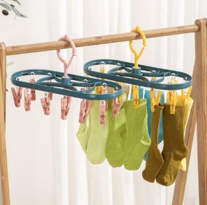 Windproof Drying 12 Clip Folding Sock Cloth Hanger Rack Baju Clothespin Clothes Drying Rack Rak Jemur Pakaian