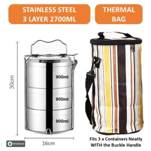 [SG Stock] WOODLES® Zebra-Style Thermal Insulated Tiffin Bento Lunch Box 304-Grade Stainless Steel Tingkat Food Container