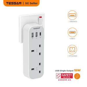 TESSAN SG 8/12 Outlets Socket Tower Extension Wall Multi Plug Adapter with USB C/A Ports & Surge Protection