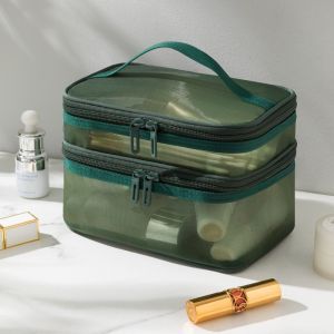 FOUNDTWO Dây kéo Túi lưới đựng mỹ phẩm 1/2/3 lớp Trong suốt Túi đựng đồ vệ sinh cá nhân Thường ngày Túi xách Túi đựng đồ hai lớp Phụ nữ