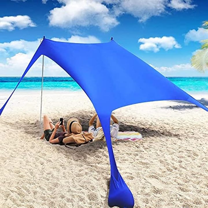 Beach Canopy Tent Sun Shade with UPF 50+ UV Protection, Beach Tent Sun  Shelter with Sandbags, Poles and Ground Pegs and Anti-Wind Ropes, Outdoor  Pop