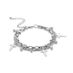 Thời trang của phụ nữ Vòng đeo tay sang trọng hai lớp vòng đeo tay với thánh giá quyến rũ trong thép không gỉ cho mặc hàng ngày