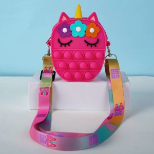QS1442 Tas Pop It Jelly Rubber Motif Unicorn Oval Tas Selempang Anak Tas Pop It Unicorn Tas Selempang Mini