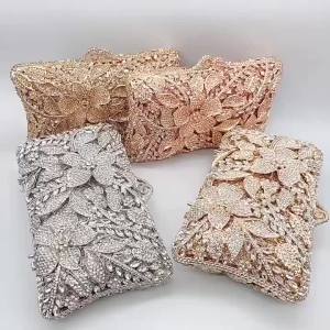 XIYUAN Evening Bags Gold/Silver Chain Shoulder Bags for Women Handbags Stones Day Clutches Diamonds Metal Ladies Clutch Handbags