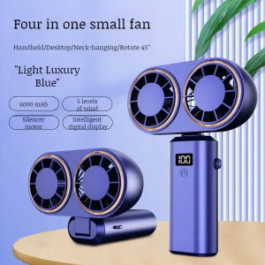 2025 New Handheld Dual-head Turbofan USB RechargeableCooling Neck Fan for Student Foldable with Screen Display Hanging Fan