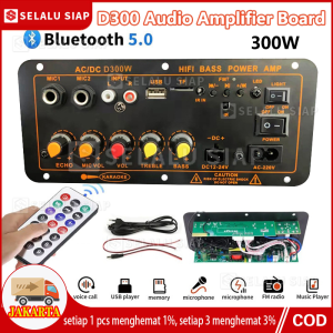 D300 Bluetooth Amplifier Board 300W Karaoke 8-12Inci HIFI BASS Speaker AC 220V 12V 24V Suara Stereo Subwoofer Papan Dual Mic dan USB FM Radio