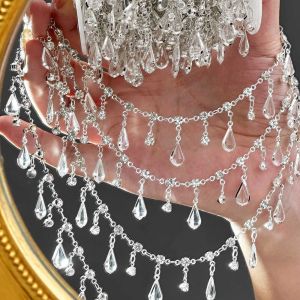 FEELDG Hình giọt nước. Dây hạt Trắng trong suốt như pha lê. Chiều dài 1 mét Hạt đá trang trí Pha lê trong suốt Chất liệu đồng Mắt xích đồng Dùng để tự làm đồ trang sức.