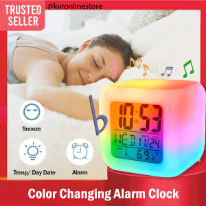 Moodicare Square Cube RGB Glowing LED Color Change Digital Alarm Clock/ Jam Loceng Petak Meja
