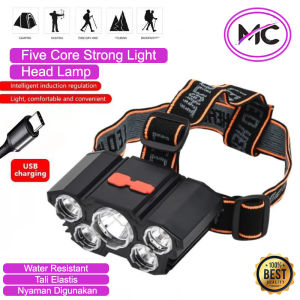 Lampu Kepala LED Super Terang Headlamp USB Rechargable Senter 5in1 COB Lampu Hiking Camping Outdoor