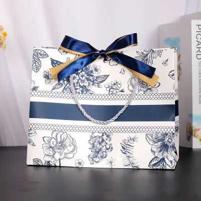 High Quality Marble Printing Style Ribbon Gift Paper Bag Shopping Bag Premium Door Gift Bag Wedding Birthday Goodies Beg