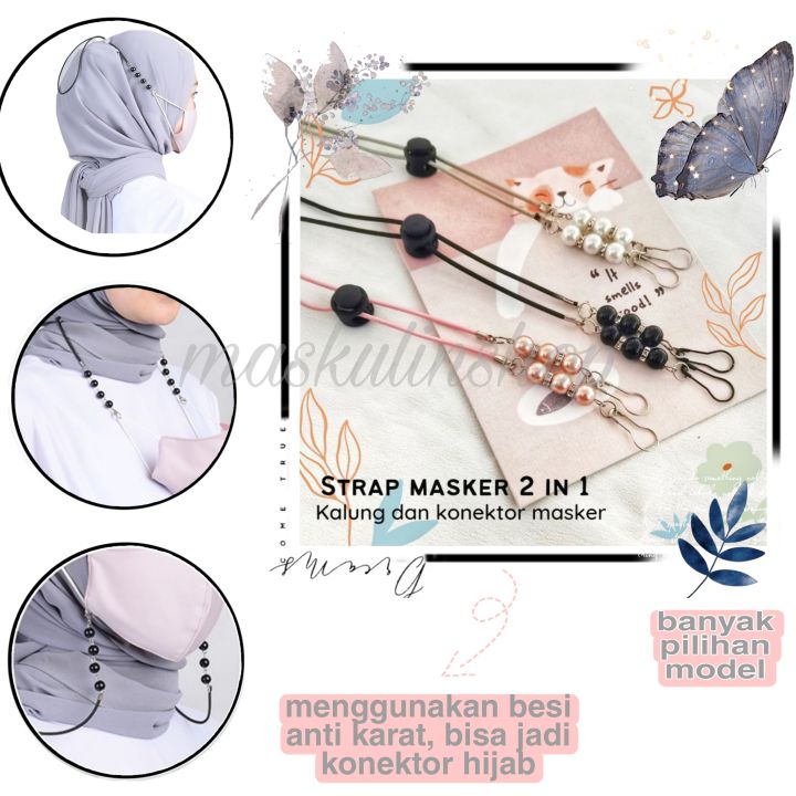 Strap masker hijab/ Gantungan masker hijab korea/ konektor masker hijab/ Tali Kalung masker multifungsi/ Strap mask mutiara