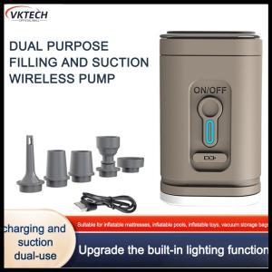 【Vktech】Camping Light Electric Air Pump 1200mAh Portable Air Compressor 4000Pa 3 Lighting Modes for Inflatable Cushions Air Beds