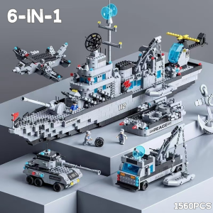 【SG-spot】 Large aircraft carrier warship assembly building blocks educational toys 6-in-1 Childrens warship model