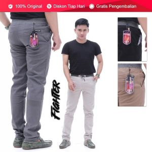 FIGHTER Celana Chino Panjang Pria Pinggang Karet RIB Kolor Jumbo Katun Melar Streatch Bisa COD